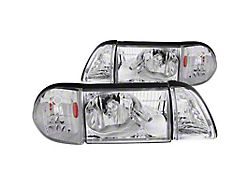 Crystal Headlights with Corner Lights; Chrome Housing; Clear Lens (87-93 Mustang)