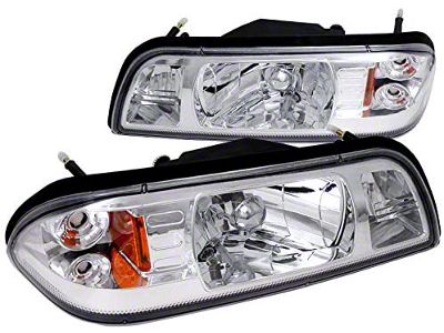 1-Piece Crystal Headlights; Chrome Housing; Clear Lens (87-93 Mustang)