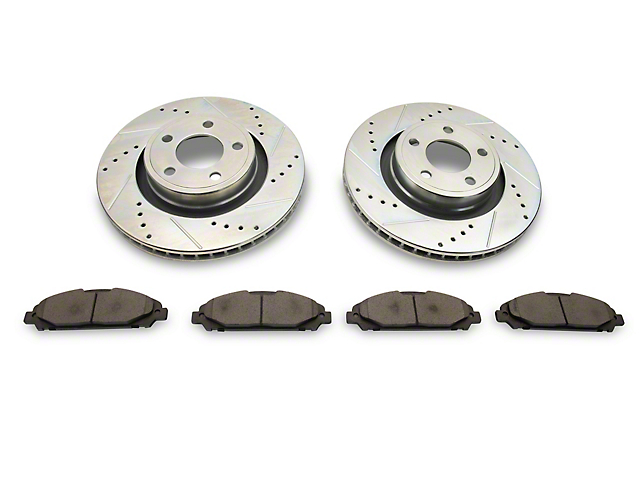 C&L Super Sport Cross-Drilled and Slotted Brake Rotor and Pad Kit; Front (15-23 Mustang Standard EcoBoost, V6)