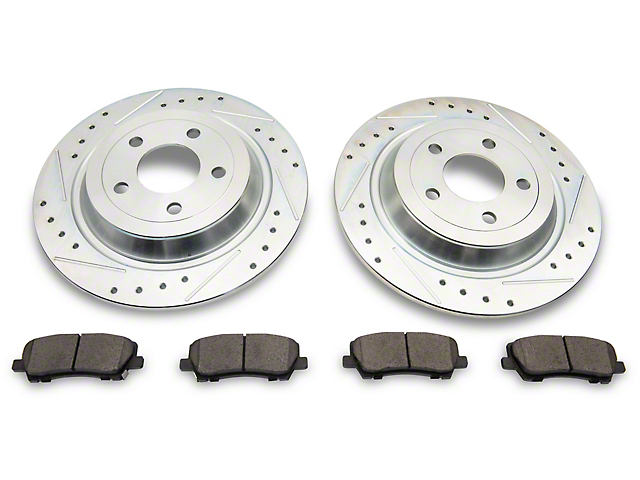 C&L Super Sport Cross-Drilled and Slotted Brake Rotor and Pad Kit; Rear (15-23 Mustang Standard EcoBoost, V6)