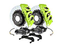 Brembo GT Series 6-Piston Front Big Brake Kit with 15-Inch 2-Piece Type 3 Slotted Rotors; Fluorescent Yellow Calipers (15-23 Mustang GT, EcoBoost, V6)