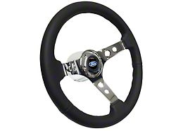 Volante S6 Sport Steering Wheel Kit with Blue Oval Emblem; Chrome Center (84-04 Mustang)