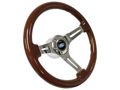 Volante Woodgran S6 Sport Steering Wheel Kit with Blue Oval Emblem; Chrome Center (84-04 Mustang)