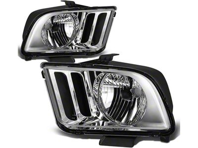 Headlights with Clear Corners; Chrome Housing; Clear Lens (05-09 Mustang w/ Factory Halogen Headlights, Excluding GT500)
