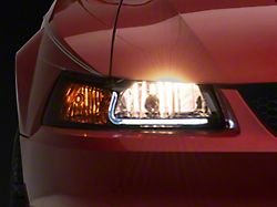 LED DRL Headlights with Amber Corners; Chrome Housing; Smoked Lens (99-04 Mustang)