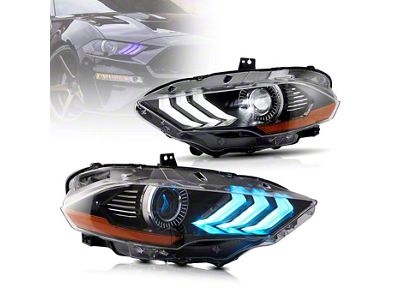 RGB Projector LED Headlights; Black Housing; Clear Lens (18-23 Mustang GT, EcoBoost)