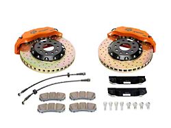 Ksport Dualcomp 4-Piston Rear Big Brake Kit with 14-Inch Drilled Rotors; Orange Calipers (15-23 Mustang GT, EcoBoost, V6))