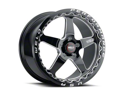 WELD Performance Ventura Beadlock Gloss Black Milled Wheel; Rear Only; 15x10 (10-14 Mustang)