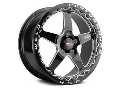 WELD Performance Ventura Beadlock Gloss Black Milled Wheel; Rear Only; 17x10 (15-23 Mustang)