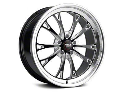 WELD Performance Belmont Drag Gloss Black Milled Wheel; Front Only; 17x5 (79-93 Mustang w/ 5-Lug Conversion)