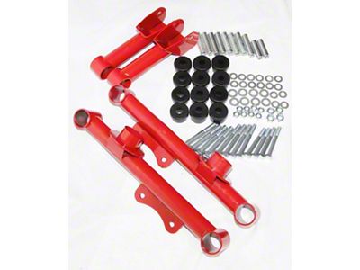 Rear Upper and Lower Tubular Control Arms; Red (79-04 Mustang, Excluding 99-04 Cobra)