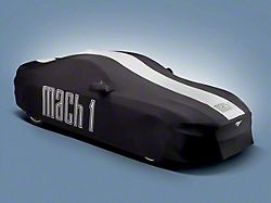 Ford Indoor Full Car Cover with Mach 1 Logo; Black and White (21-23 Mustang Mach 1 w/ Standard Spoiler)