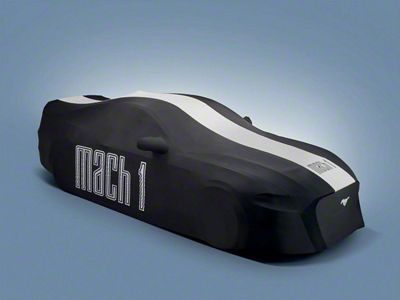 Ford Indoor Full Car Cover with Mach 1 Logo; Black and White (21-23 Mustang Mach 1 w/ Handling Pack Spoiler)