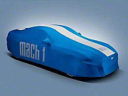 Ford Indoor Full Car Cover with Mach 1 Logo; Blue and White (21-23 Mustang Mach 1 w/ Standard Spoiler)