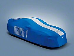 Ford Indoor Full Car Cover with Mach 1 Logo; Blue and White (21-23 Mustang Mach 1 w/ Handling Pack Spoiler)