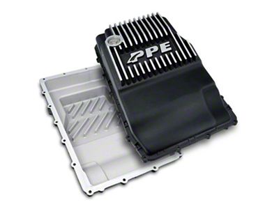 PPE Heavy-Duty Cast Aluminum Deep Transmission Pan; Brushed (18-20 Mustang w/ 10R80 Transmission)