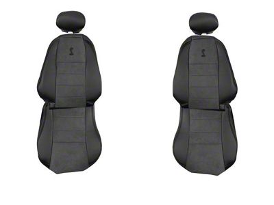 TMI SVT Cobra Sport Front Seat Upholstery Kit with Cobra Logo; Dark Charcoal Vinyl and Dark Charcoal UniSuede (03-04 Mustang Cobra)