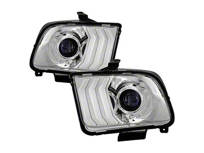 LED DRL Projector Headlights; Chrome Housing; Clear Lens (05-09 Mustang w/ Factory Halogen Headlights, Excluding GT500)