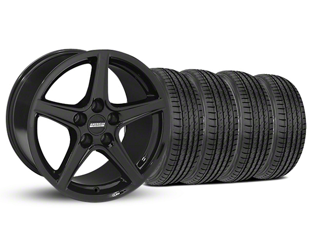 Staggered Saleen Style Black Wheel and Sumitomo Maximum Performance HTR Z5 Tire Kit; 19x8.5/10 (05-14 Mustang GT, V6)