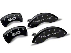MGP Black Caliper Covers with 5.0 Logo; Front and Rear (10-14 Mustang Standard GT, V6)