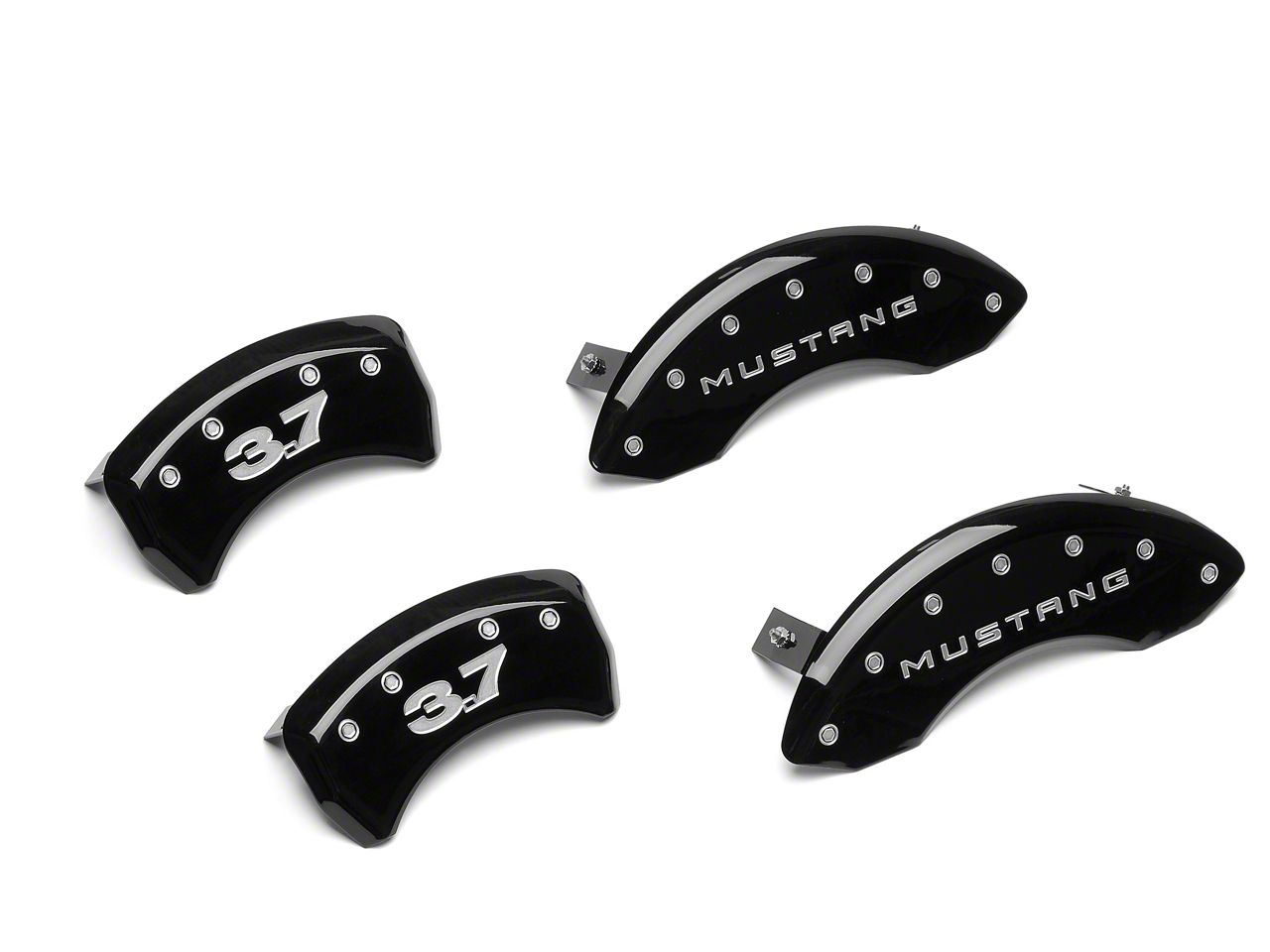 MGP Black Caliper Covers with 3.7 Logo; Front and Rear (11-14 Mustang V6)