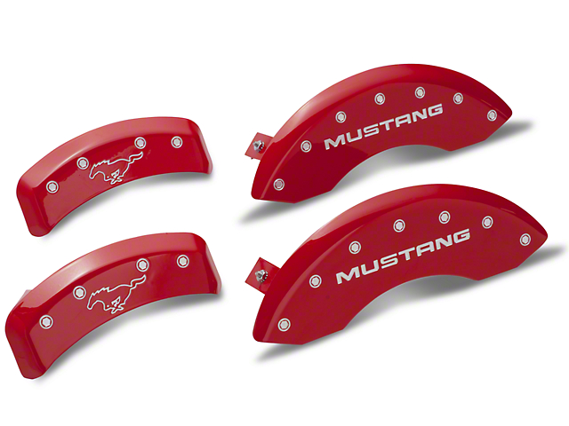 MGP Red Caliper Covers with Pony Logo; Front and Rear (94-98 Mustang GT, V6)