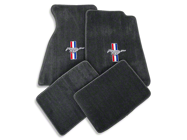 Lloyd Front and Rear Floor Mats with Tri-Bar Pony Logo; Gray (99-04 Mustang)
