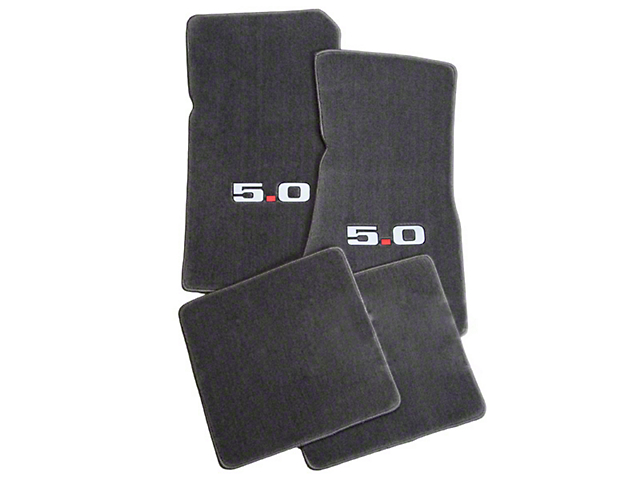 Lloyd Front and Rear Floor Mats with 5.0 Logo; Gray (79-93 Mustang)