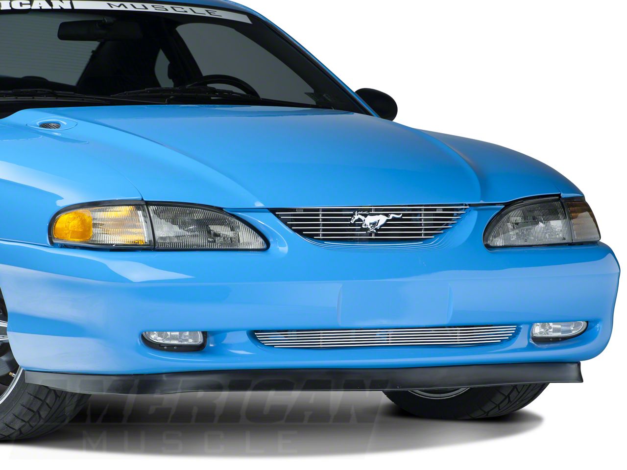Modern Billet Grille with Pony Cutout; Polished (94-98 Mustang)