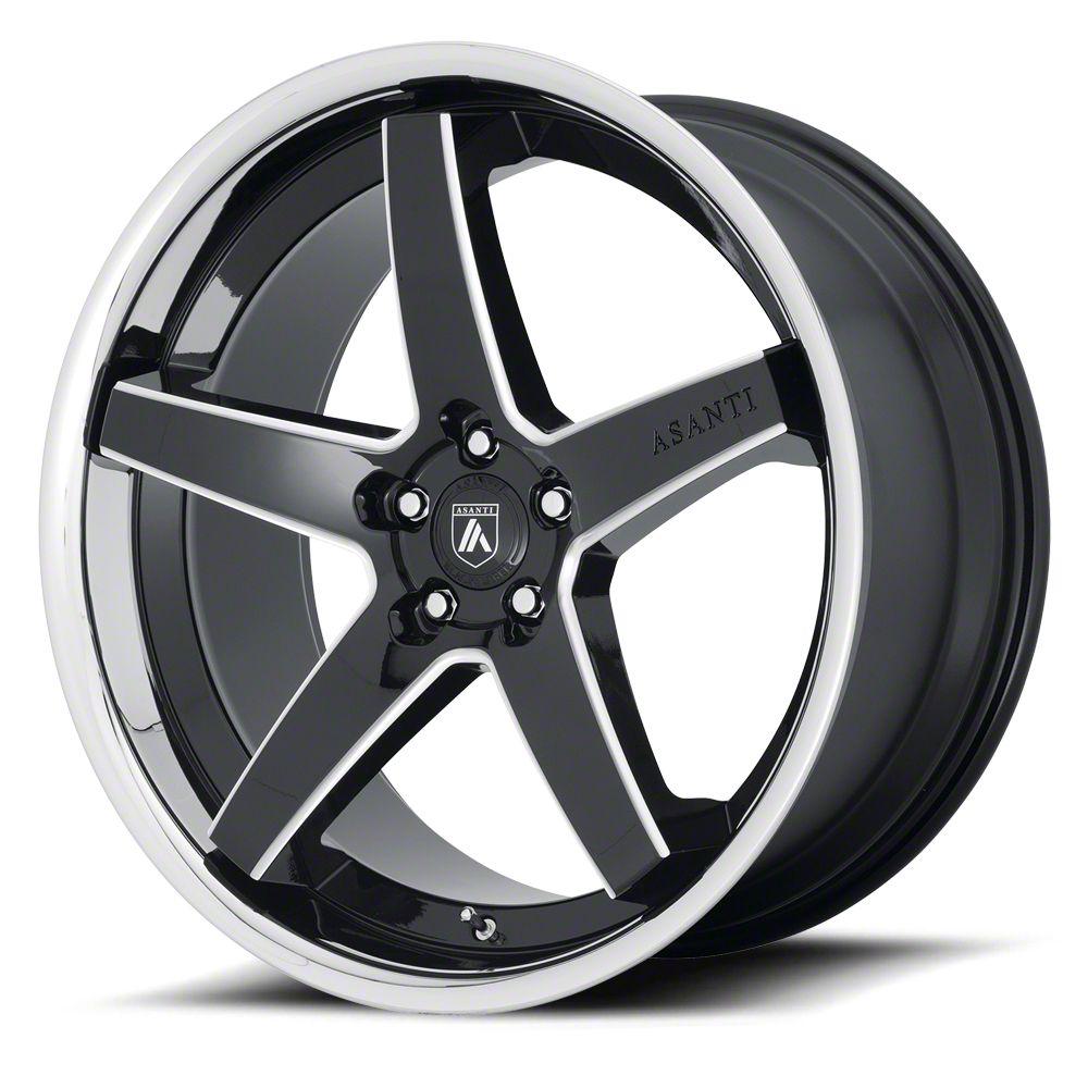 Asanti Camaro Regal Gloss Black Milled with Chrome Lip Wheel; 20x9 ...