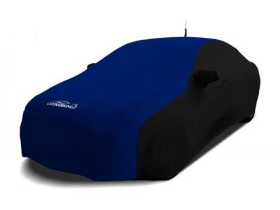 Coverking Satin Stretch Indoor Car Cover with Rear Roof Antenna Pocket; Black/Impact Blue (10-15 Camaro Coupe, Excluding Z/28)