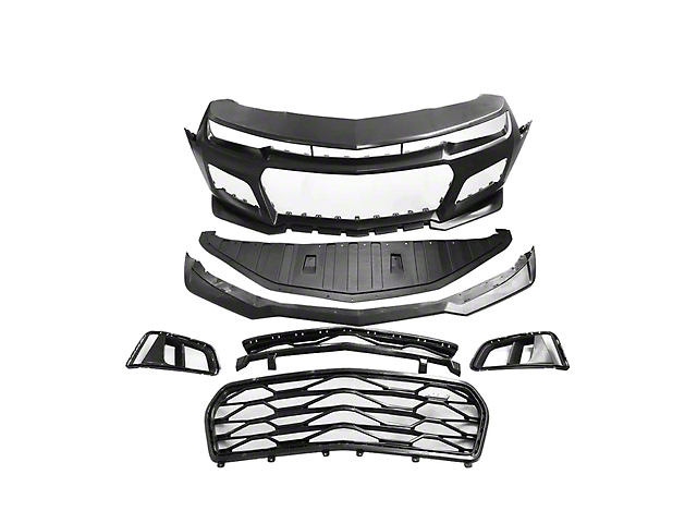 5th to 6th Gen ZL1 Style Front Bumper with Headlights and Fog Lights; Unpainted (14-15 Camaro w/ Factory Halogen Headlights, Excluding ZL1)