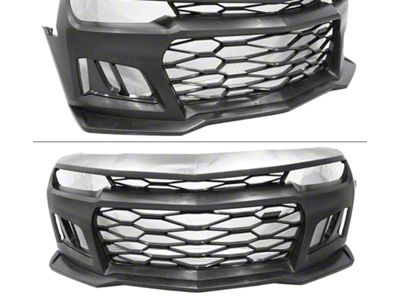 ZL1 Style Front Bumper with DRL Fog Lights; Unpainted (14-15 Camaro w/ Factory Halogen Headlights, Excluding ZL1)