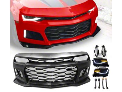 ZL1 Style Front Bumper with Headlights and DRL Fog Lights; Unpainted (10-13 Camaro w/ Factory Halogen Headlights, Excluding ZL1)