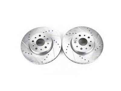PowerStop Evolution Cross-Drilled and Slotted Rotors; Front Pair (16-23 Camaro LS & LT w/ 4-Piston Front Calipers; 20-23 Camaro LT1)