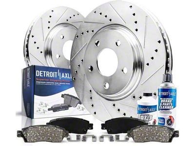 Drilled and Slotted Brake Rotor, Pad, Brake Fluid and Cleaner Kit; Rear (10-15 Camaro SS; 12-23 Camaro ZL1)