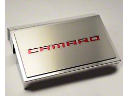Brushed Fuse Box Cover with Camaro Top Plate; Red Carbon Fiber Inlay (16-23 Camaro)