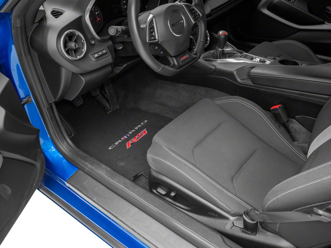 Lloyd Velourtex Front Floor Mats with Camaro and Red RS Logo; Black (16-23 Camaro)