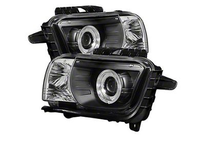 Dual LED Halo Projector Headlights; Black Housing; Clear Lens (10-13 Camaro w/ Factory Halogen Headlights)