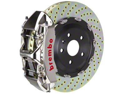 Brembo GT Series 6-Piston Front Big Brake Kit with 15-Inch 2-Piece Cross Drilled Rotors; Nickel Plated Calipers (10-15 Camaro SS)