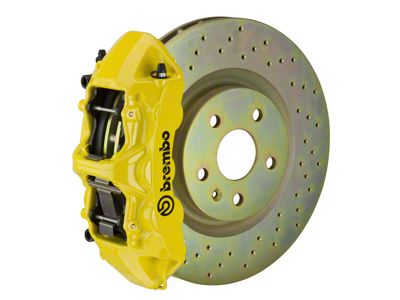 Brembo GT Series 6-Piston Front Big Brake Kit with 14-Inch 1-Piece Cross Drilled Rotors; Yellow Calipers (10-15 V6 Camaro)