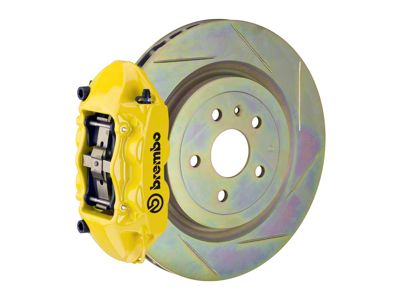 Brembo GT Series 4-Piston Rear Big Brake Kit with 14.40-Inch 1-Piece Type 1 Slotted Rotors; Yellow Calipers (10-15 V6 Camaro)