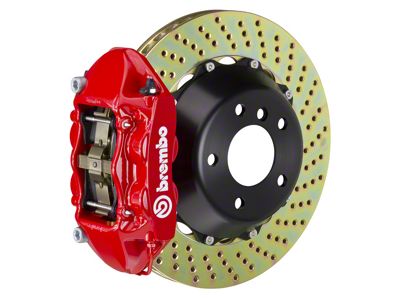 Brembo GT Series 4-Piston Rear Big Brake Kit with 15-Inch 2-Piece Cross Drilled Rotors; Red Calipers (10-15 Camaro, Excluding Z/28)