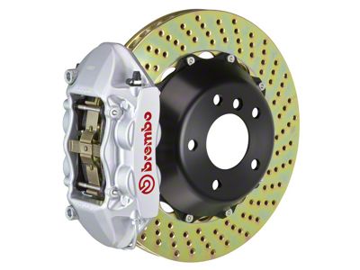 Brembo GT Series 4-Piston Rear Big Brake Kit with 15-Inch 2-Piece Cross Drilled Rotors; Silver Calipers (10-15 Camaro, Excluding Z/28)