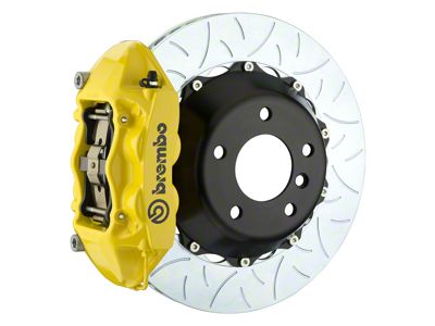 Brembo GT Series 4-Piston Rear Big Brake Kit with 15-Inch 2-Piece Type 3 Slotted Rotors; Yellow Calipers (10-15 Camaro, Excluding Z/28)