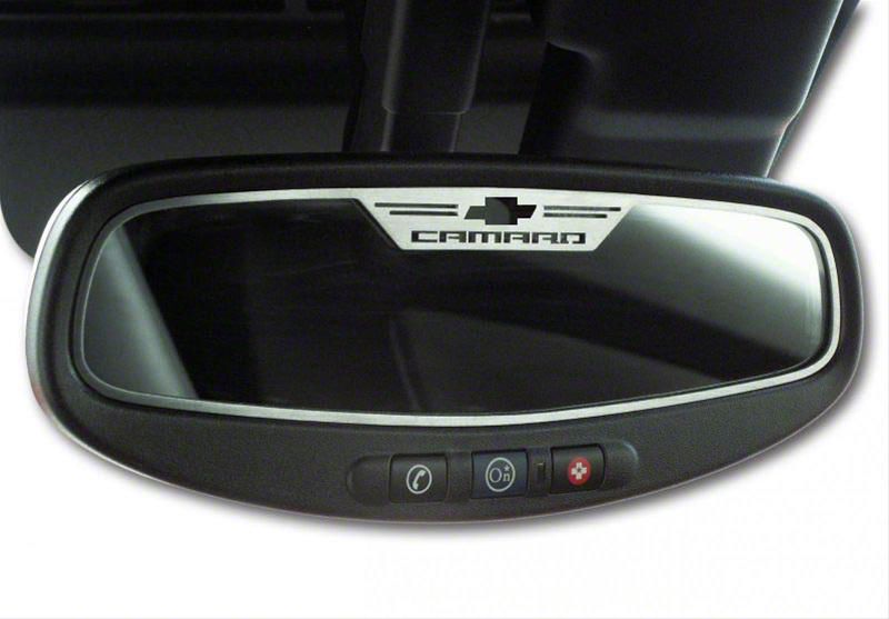 Camaro Mirror Trim; Rear View; Satin; Camaro Style; Oval; With Sensor