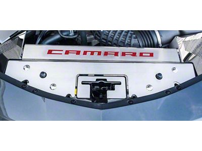 Illuminated Front Header Plate with Camaro Logo; Polished (16-23 V6, V8 Camaro)