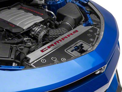 Front Header Plate with Camaro Logo; Carbon Fiber (16-23 V6, V8 Camaro)