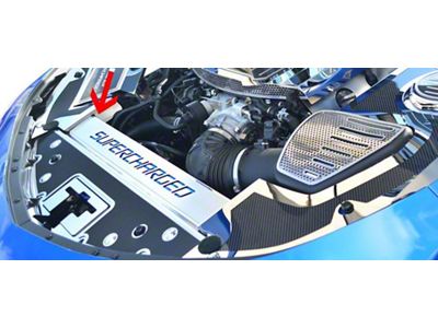 Illuminated Front Header Plate with Supercharged Lettering; Carbon Fiber (16-23 V6, V8 Camaro)