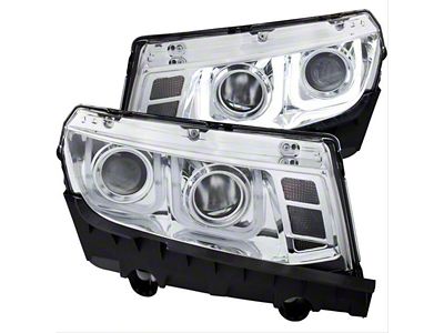 U-Bar Projector Headlights; Chrome Housing; Clear Lens (14-15 Camaro w/ Factory Halogen Headlights)